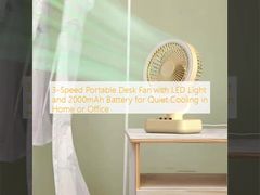 3-Speed Portable Desk Fan with LED Light and 2000mAh Battery for Quiet Cooling in Home or Office