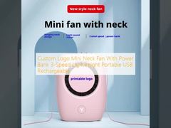 Custom Logo Mini Neck Fan With Power Bank 3-Speed Lightweight Portable USB Rechargeable